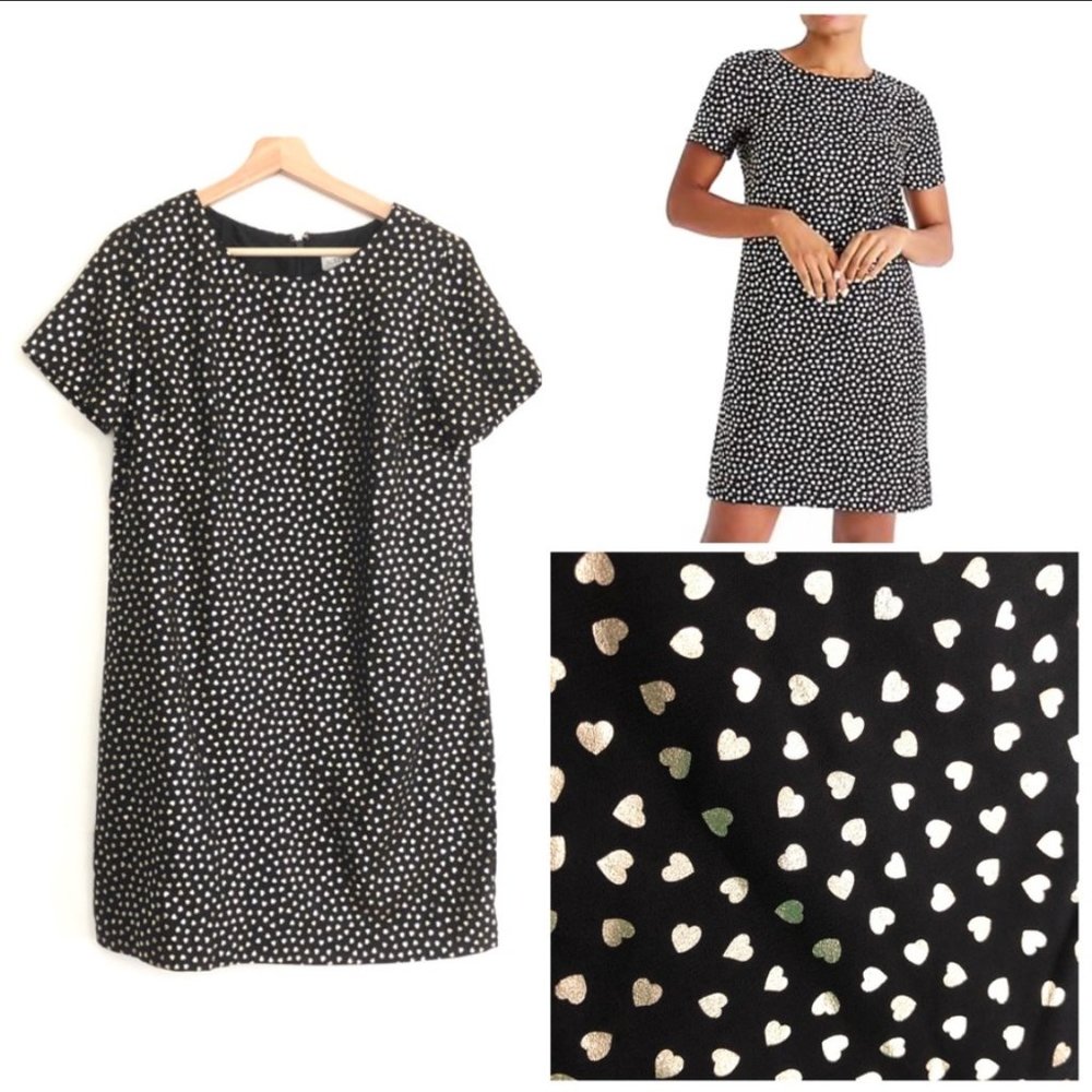 J.Crew Black and Gold Short Sleeve Shift Dress NWT